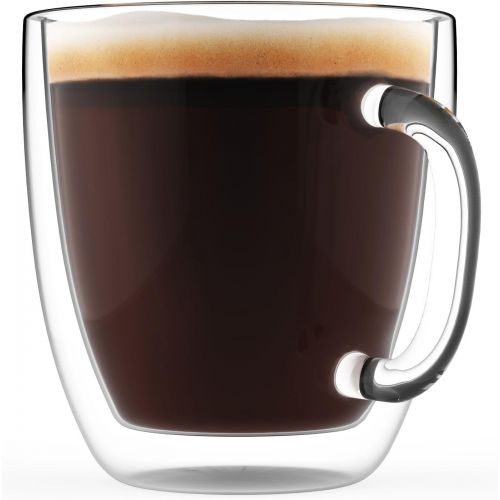  [아마존베스트]Large Coffee Mugs, Double Wall Glass Set of 2, 16 oz - Dishwasher & Microwave Safe - Clear, Unique & Insulated with Handle, By Elixir Glassware (16 oz)