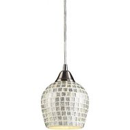 ELK Elk 528-1SLV-LED Fusion 1-LED Light Pendant with Silver Mosaic Glass Shade, 5 by 7-Inch, Satin Nickel Finish