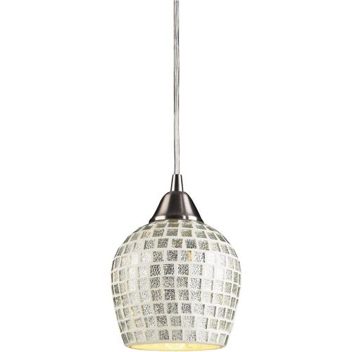  ELK Elk 528-1SLV-LED Fusion 1-LED Light Pendant with Silver Mosaic Glass Shade, 5 by 7-Inch, Satin Nickel Finish