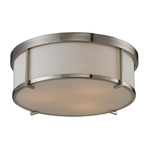 ELK Elk 114653 3-Light Flush Mount with Opal White Glass Shade, 15 by 5-Inch, Brushed Nickel Finish