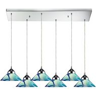 ELK Elk 14776RC-CAR Refraction 6-Light Pendant with Caribbean Glass Shade, 30 by 9-Inch, Polished Chrome Finish