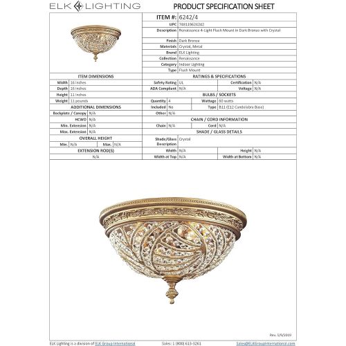  ELK Elk Renaissance 2-Light Flush-Mount Ceiling Fixture, Dark Bronze