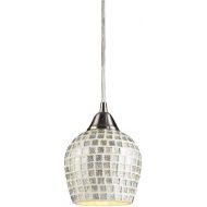 ELK Elk 528-1SLV 1-Light Pendant In Satin Nickel And Silver Mosaic Glass