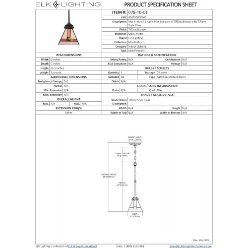  ELK Elk 078-Tb-07 Grapevine Mix-N-Match 1-Light Pendant, 23-12-Inch H, Tiffany Bronze