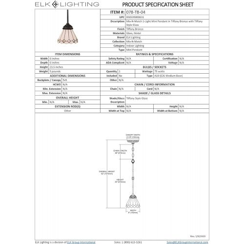  ELK Elk 078-Tb-04 Clear Diamond Mix-N-Match 1-Light Pendant, 23-12-Inch H, Tiffany Bronze