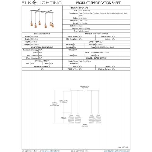  ELK Elk 101416 Capri 6-Light 33-Inch Width by 9-Inch Height Pendant In Satin Nickel