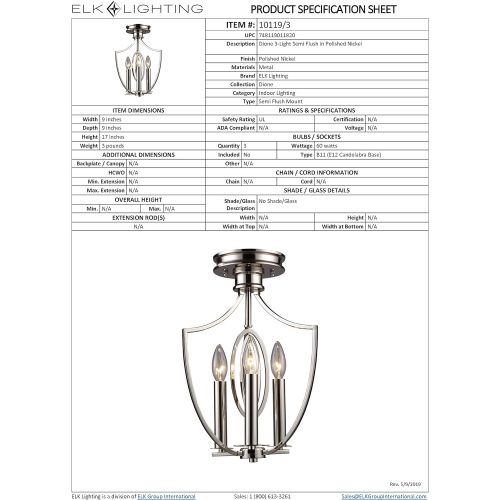  ELK Elk 101193 Dione 3-Light Semi-Flush In Polished Nickel