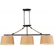 ELK Elk 73046-3 Natural Rope 3-Light BilliardIsland with Tan Linen Shade, 54 by 19-Inch, Aged Bronze Finish
