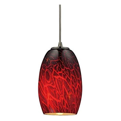  ELK Elk 102201FBR-LED Maui 1-LED Light Pendant with Firebrick Glass Shade, 5 by 8-Inch, Satin Nickel Finish