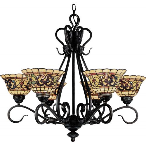  ELK Elk 366-Va Tiffany Buckingham 6-Light Chandelier, 26-Inch, Vintage Antique With Tiffany Style Glass