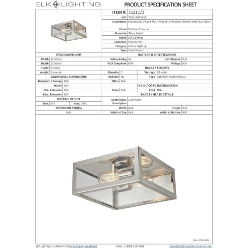  ELK Elk Lighting 312112 Parameters Two Light Semi-Flush, Polished Chrome