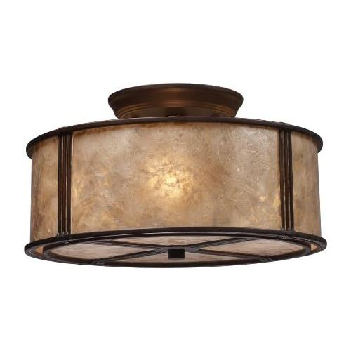  ELK Elk 150313 Barringer 3-Light Semi-Flush In Aged Bronze and Tan Mica Shade