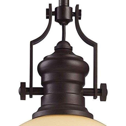  ELK Elk 66133-1 Chadwick 1-Light Pendant, Oiled Bronze With Amber Glass, 14-Inch H By 13-Inch W