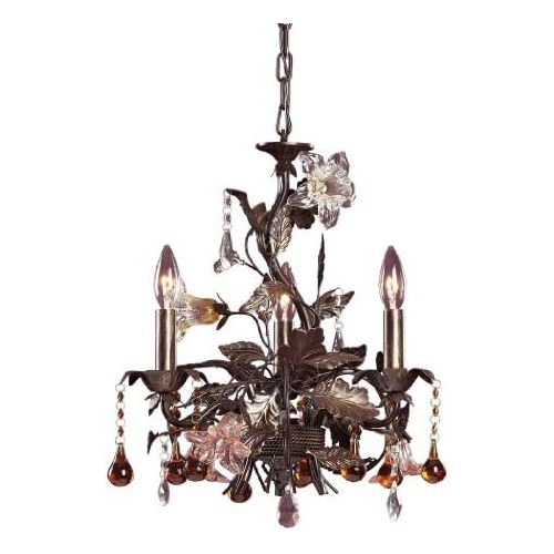  ELK Elk 85001 3-Light Chandelier In Deep Rust And Hand Blown Florets