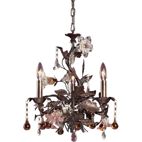  ELK Elk 85001 3-Light Chandelier In Deep Rust And Hand Blown Florets