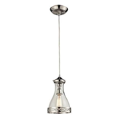  ELK Elk 63024-1 Brookline 1-Light Pendant with Glass Shade, 7 by 12-Inch, Polished Nickel Finish