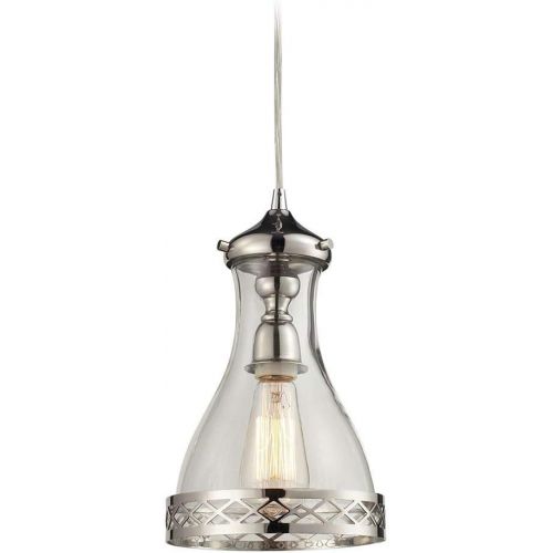  ELK Elk 63024-1 Brookline 1-Light Pendant with Glass Shade, 7 by 12-Inch, Polished Nickel Finish