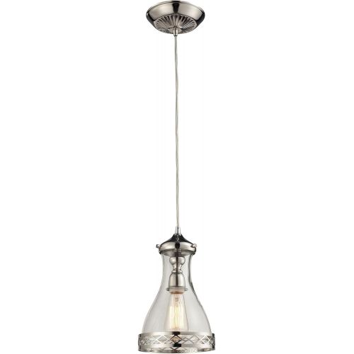  ELK Elk 63024-1 Brookline 1-Light Pendant with Glass Shade, 7 by 12-Inch, Polished Nickel Finish