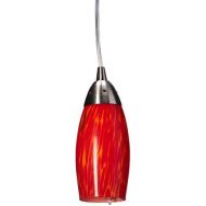 ELK Elk 110-1FR-LED Milan 1-LED Light Mini Pendant with Fire Red Martini Glass Shade, 3 by 7-Inch, Satin Nickel Finish