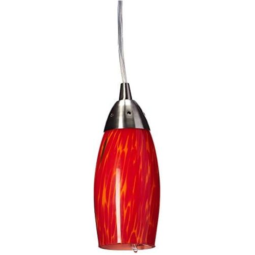  ELK Elk 110-1FR-LED Milan 1-LED Light Mini Pendant with Fire Red Martini Glass Shade, 3 by 7-Inch, Satin Nickel Finish