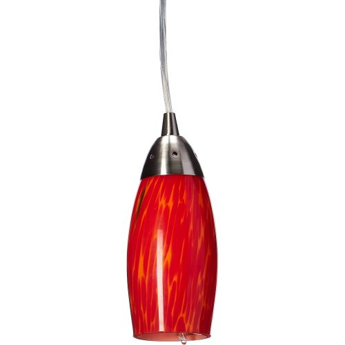  ELK Elk 110-1FR-LED Milan 1-LED Light Mini Pendant with Fire Red Martini Glass Shade, 3 by 7-Inch, Satin Nickel Finish
