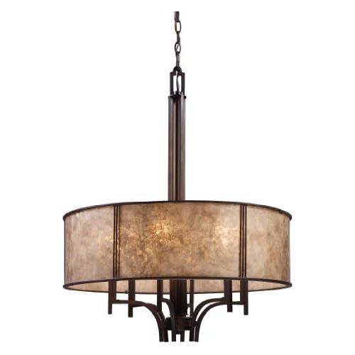  ELK Elk 150346 Barringer 6-Light Pendelier In Aged Bronze and Tan Mica Shade