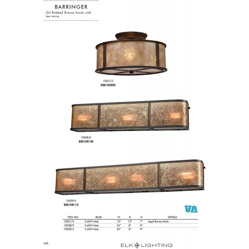  ELK Elk 150346 Barringer 6-Light Pendelier In Aged Bronze and Tan Mica Shade