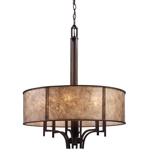  ELK Elk 150346 Barringer 6-Light Pendelier In Aged Bronze and Tan Mica Shade