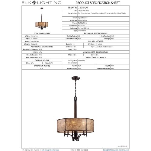  ELK Elk 150346 Barringer 6-Light Pendelier In Aged Bronze and Tan Mica Shade