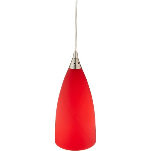  ELK Elk 25831-LED Vesta 1-LED Light Pendant with Red Glass Shade, 5 by 12-Inch, Satin Nickel Finish