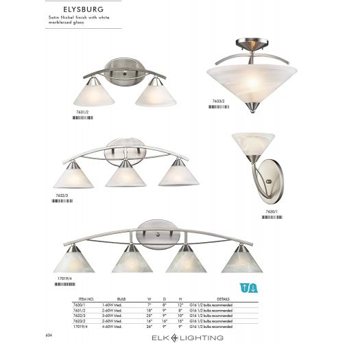  ELK Elk 76365 5-Light Chandelier In Satin Nickel and Marbleized White Glass