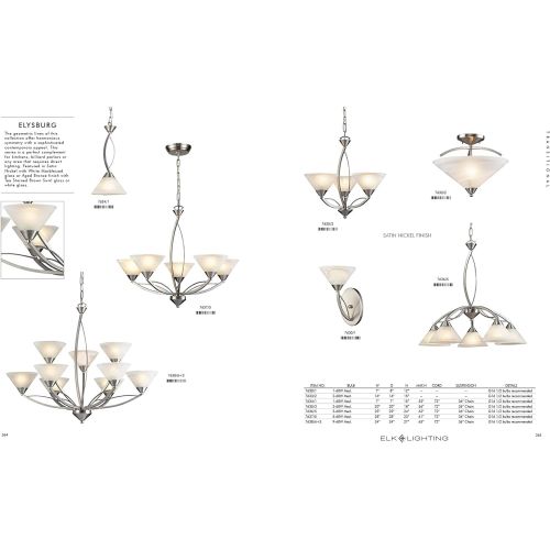  ELK Elk 76365 5-Light Chandelier In Satin Nickel and Marbleized White Glass