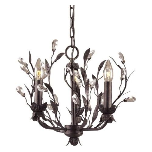  ELK Elk 80583 3-Light Chandelier In Deep Rust and Crystal Droplets