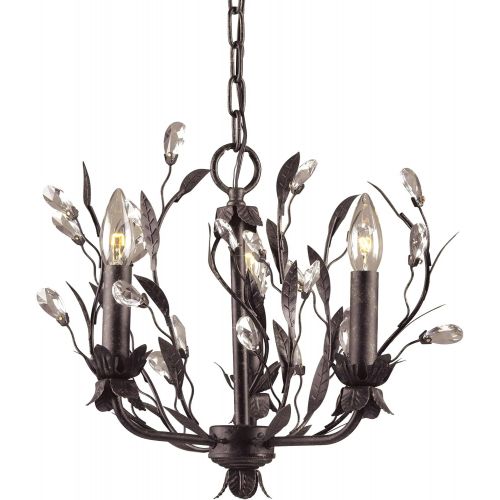  ELK Elk 80583 3-Light Chandelier In Deep Rust and Crystal Droplets