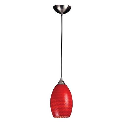  ELK Elk 517-1SC 1-Light Pendant In Satin Nickel with Scarlet Red Glass