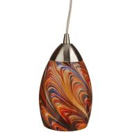 ELK Elk 100891RV Mini Vortex 1-Light Pendant with Rainbow Glass Shade, 4 by 7-Inch, Satin Nickel Finish