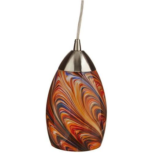  ELK Elk 100891RV Mini Vortex 1-Light Pendant with Rainbow Glass Shade, 4 by 7-Inch, Satin Nickel Finish