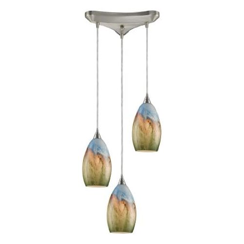  ELK Elk 100773 Geologic 3-Light 10-Inch Width by 10-Inch Height Pendant In Satin Nickel