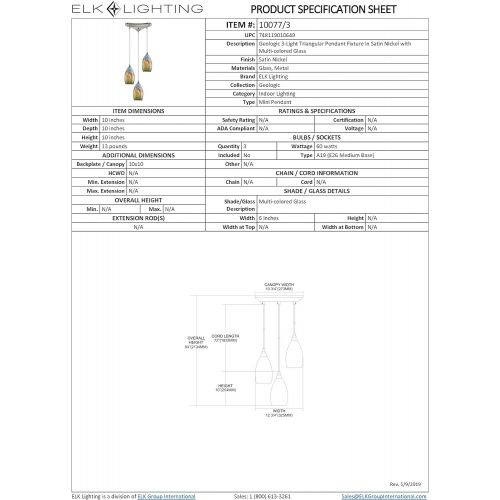  ELK Elk 100773 Geologic 3-Light 10-Inch Width by 10-Inch Height Pendant In Satin Nickel