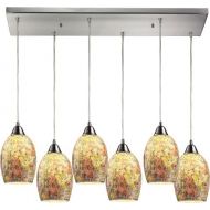 ELK Elk 73021-6RC 30 by 6-Inch Avalon 6-Light Pendant with Hand Painted Crackled Glass Shade, Satin Nickel Finish