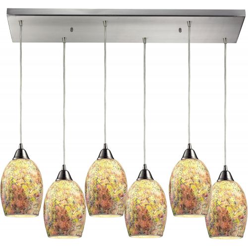  ELK Elk 73021-6RC 30 by 6-Inch Avalon 6-Light Pendant with Hand Painted Crackled Glass Shade, Satin Nickel Finish