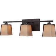 ELK Elk 11438/3 23 by 7-Inch Serenity 3-Light Bathbar with Tan Cubic Glass Shade, Oiled Bronze Finish