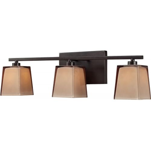  ELK Elk 114383 23 by 7-Inch Serenity 3-Light Bathbar with Tan Cubic Glass Shade, Oiled Bronze Finish