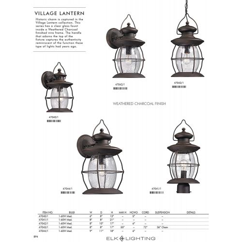  ELK Lighting 470401 Village Lantern Collection 1 Light Outdoor Sconce, 13 x 6 x 8, Weathered Charcoal