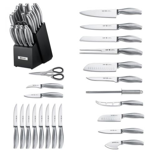  ELKO Classic Stainless Steel Knife Block Set  23 Piece - Knife Sharpener And Scissors Included - Cutlery Knife Set For Chefs, Cooks, Commercial Kitchens, Homes, Culinary Schools  By E