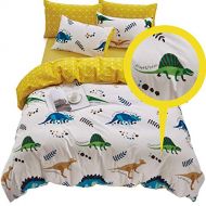 ELLE & KAY Dinosaur Bedding Set for Kids - 100% Cotton, Zipper Closure, Reversible Kids Dinosaur Duvet Covers - Toddler, Girls and Boys Comforter Cover, 3 pieces, Queen Toddler Bed
