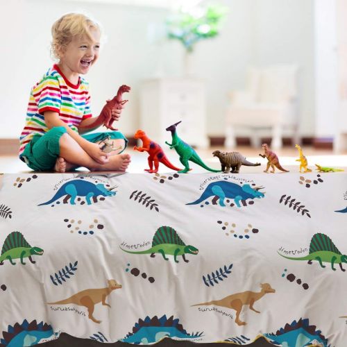  ELLE & KAY Dinosaur Bedding Set for Kids - 100% Cotton, Zipper Closure, Reversible Kids Dinosaur Duvet Covers - Toddler, Girls and Boys Comforter Cover, 3 pieces, Queen Toddler Bed