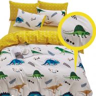 ELLE & KAY Dinosaur Bedding Set for Kids - 100% Cotton, Zipper Closure, Reversible Childrens Duvet Cover - Premium Quality, Toddler, Girls and Boys Comforter Cover, 3 Pieces, Twin