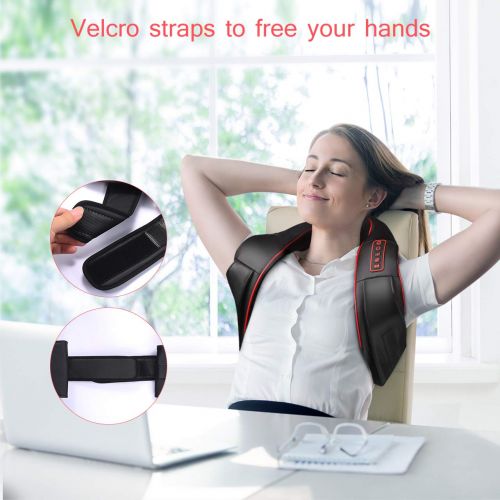  [2018 Upgraded]Neck & Back Massager, ELLESYE Vibration-Deep Tissue 4D Kneading Shoulder Massager with Heat & 6 Nodes for Neck, Back, Legs, Electric Massager to Relieve Muscle Pain