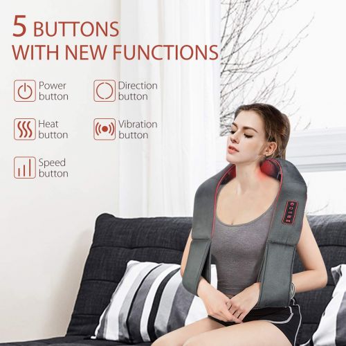  [2018 Upgraded]Neck & Back Massager, ELLESYE Vibration-Deep Tissue 4D Kneading Shoulder Massager with Heat & 6 Nodes for Neck, Back, Legs, Electric Massager to Relieve Muscle Pain